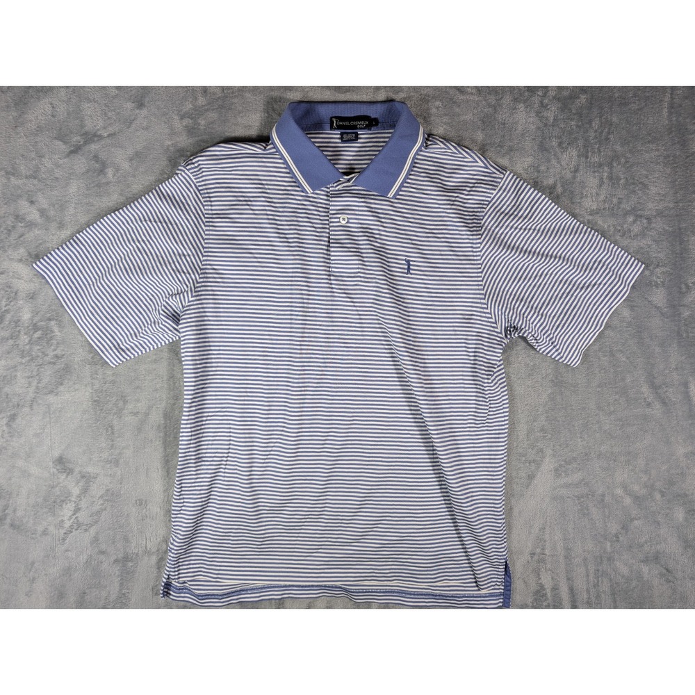 Daniel Cremieux Golf Mens Large Blue White Stripe Cotton Short Sleeve Polo